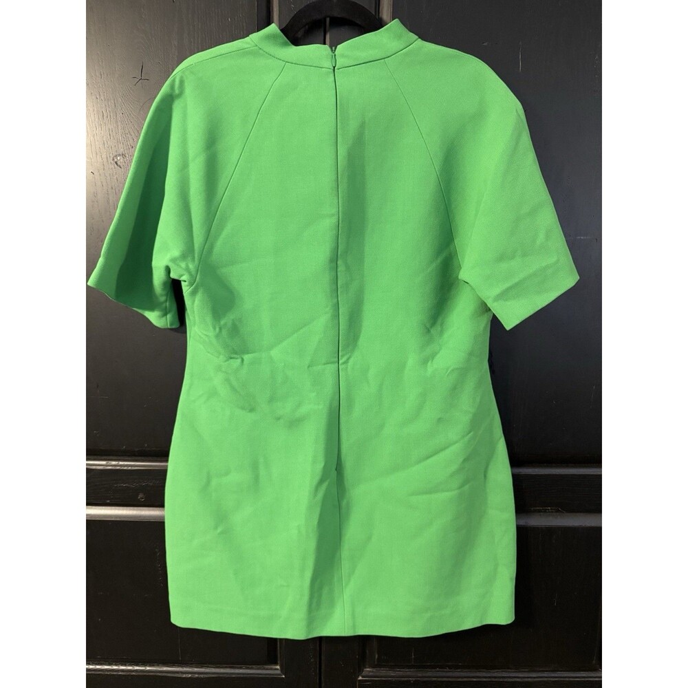 Zara Women's 2XL Green Solid Shift Dress Mock Neck Short Sleeve Zip Short - Picture 3 of 3